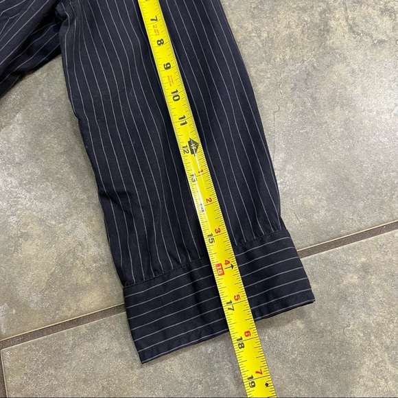 90 Spiegel Black Stripe Ruffle Collar Wrap Dress Sz 14 Goth Grunge Dark Romantic - Picture 8 of 10